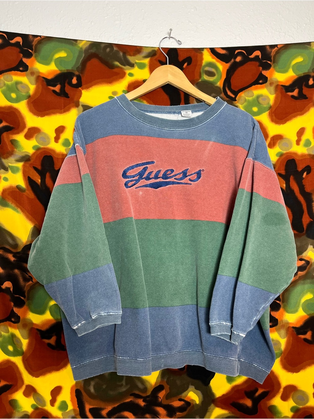 Vintage Guess Colorblock Mens Sweatshirt Size Medium